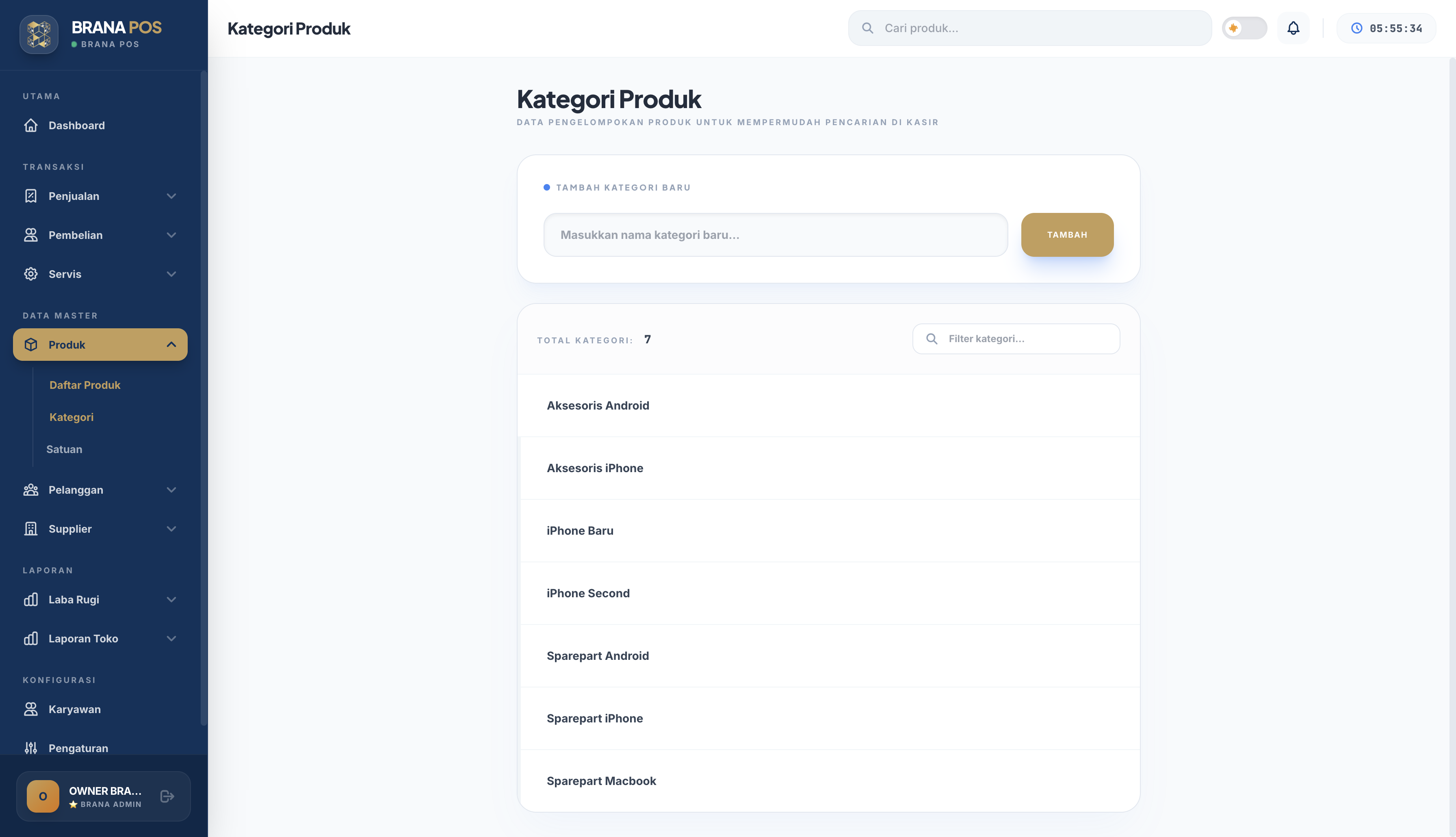 Manajemen inventaris dan kategori produk